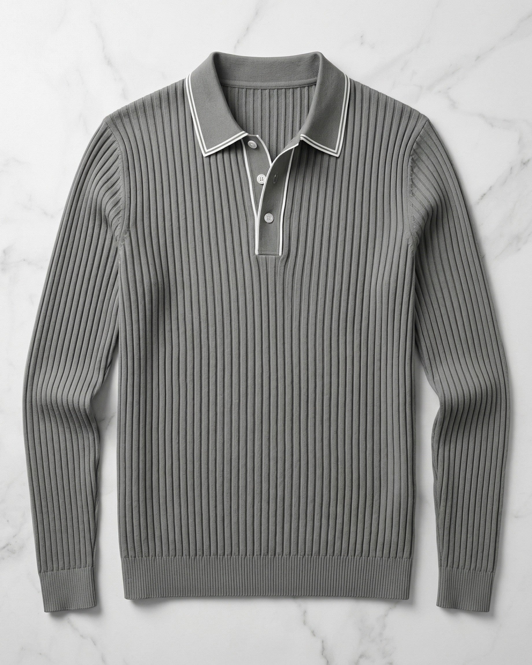 Polo Tricoté Côtelé Avec Col Classique Pour Hommes