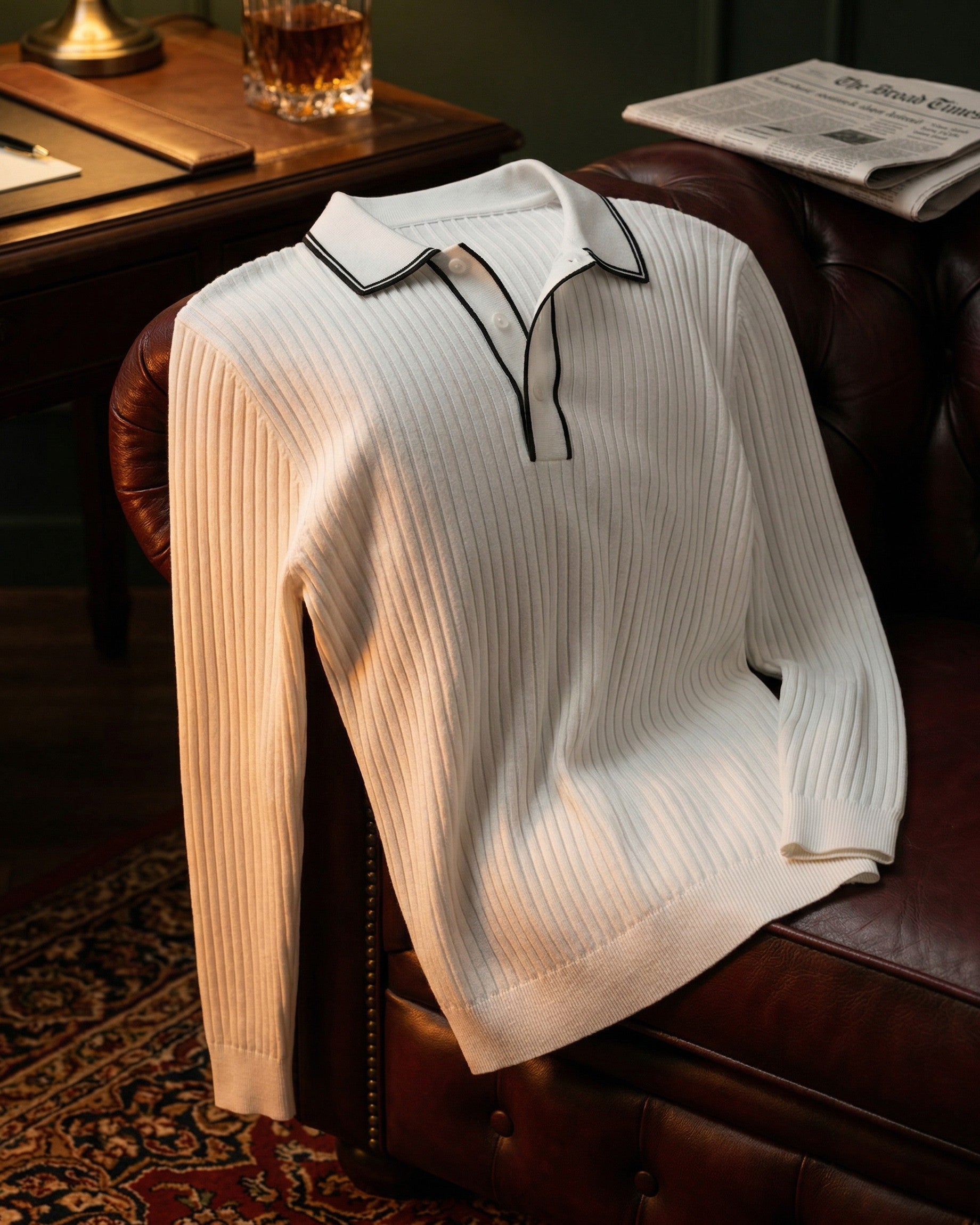 Polo Tricoté Côtelé Avec Col Classique Pour Hommes