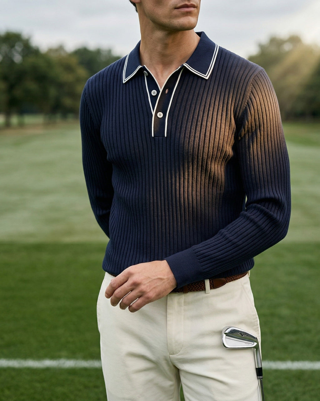 Polo Tricoté Côtelé Avec Col Classique Pour Hommes