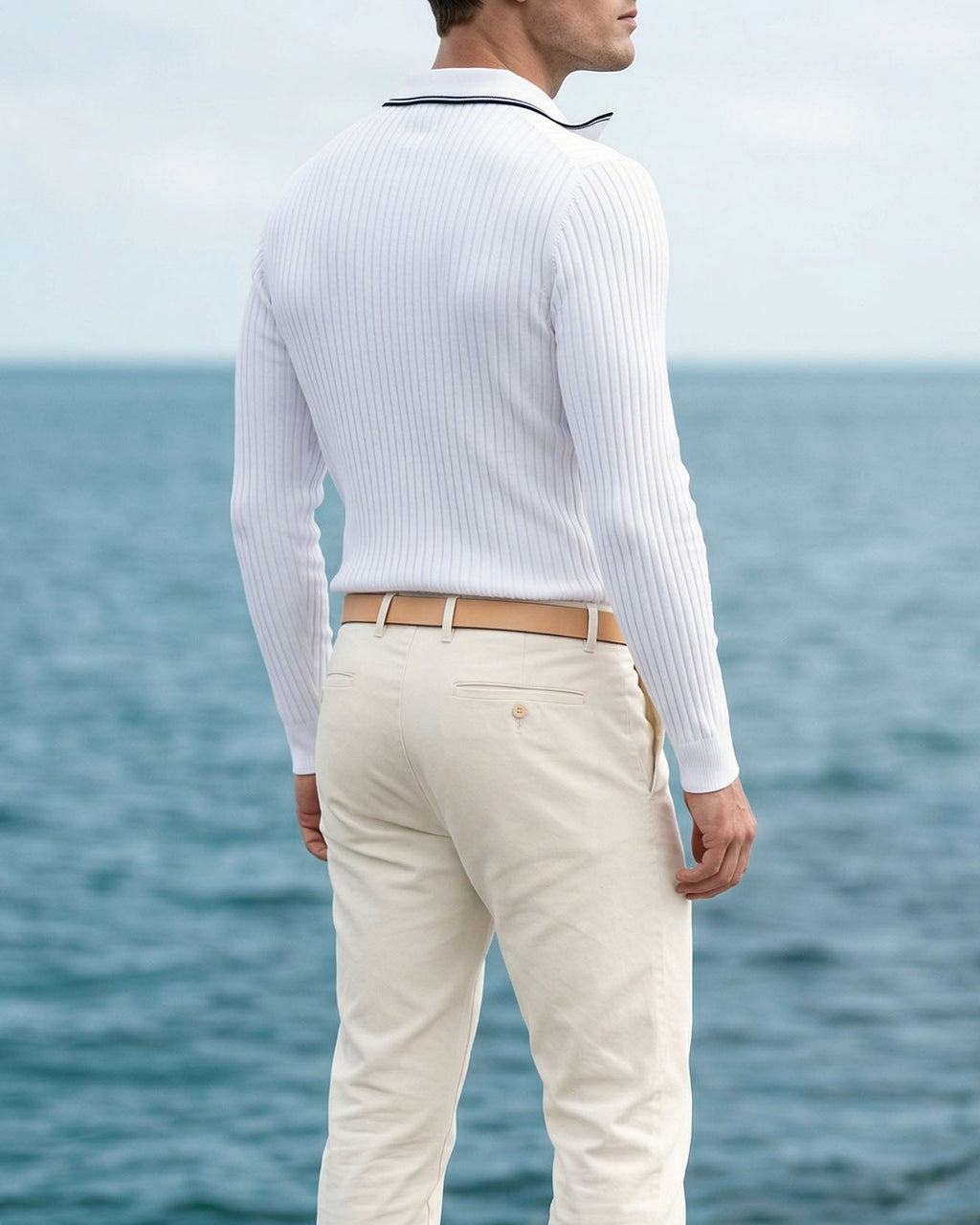 Polo Tricoté Côtelé Avec Col Classique Pour Hommes