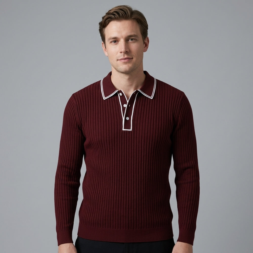 Polo Tricoté Côtelé Avec Col Classique Pour Hommes