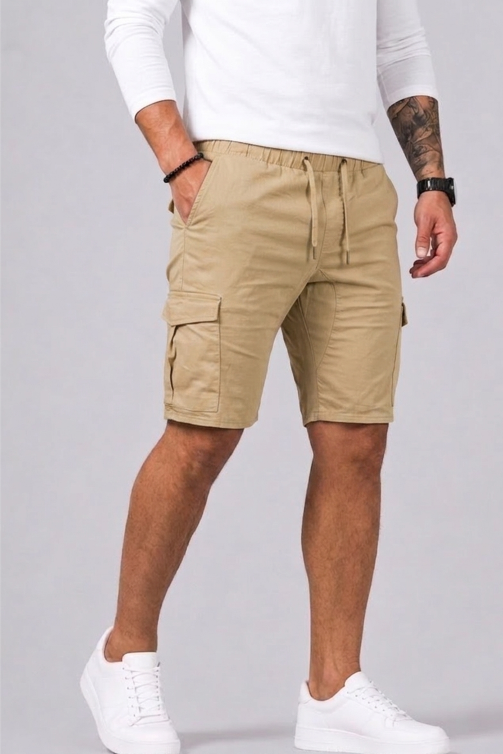 Short Cargo Coupe Droite Avec Poches Pour Hommes