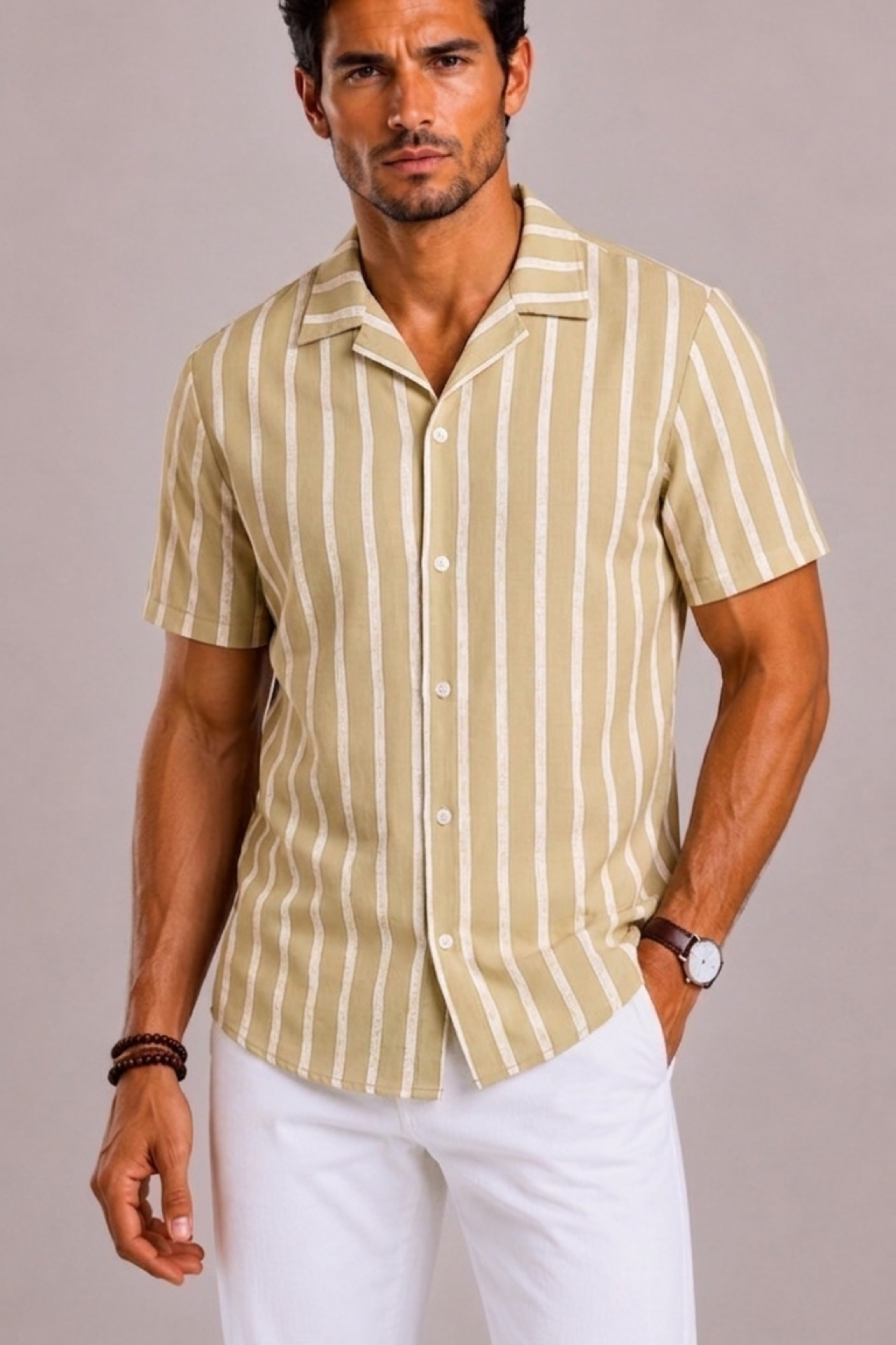 Chemise Rayée Avec Manches Courtes Pour Hommes