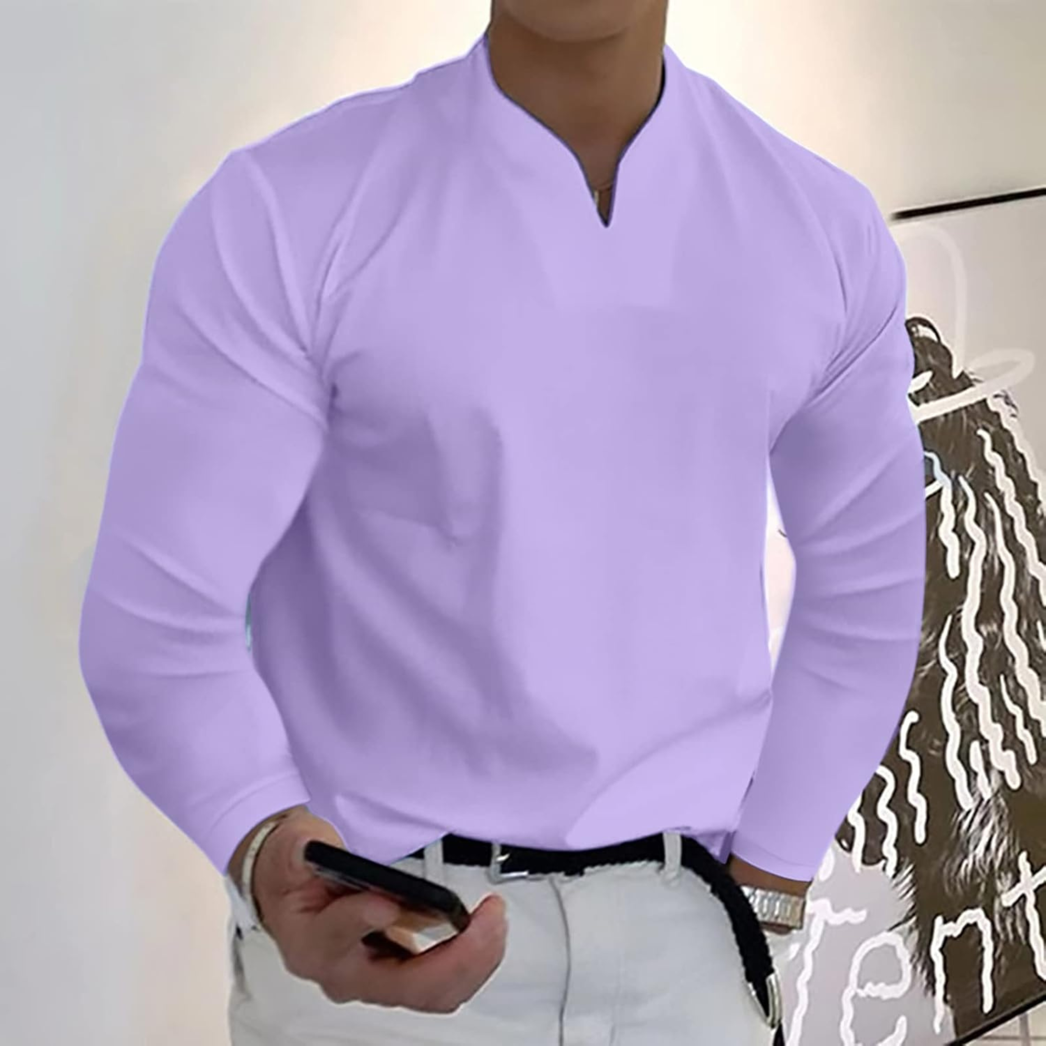 POLO MANCHES LONGUES COL V POUR HOMME