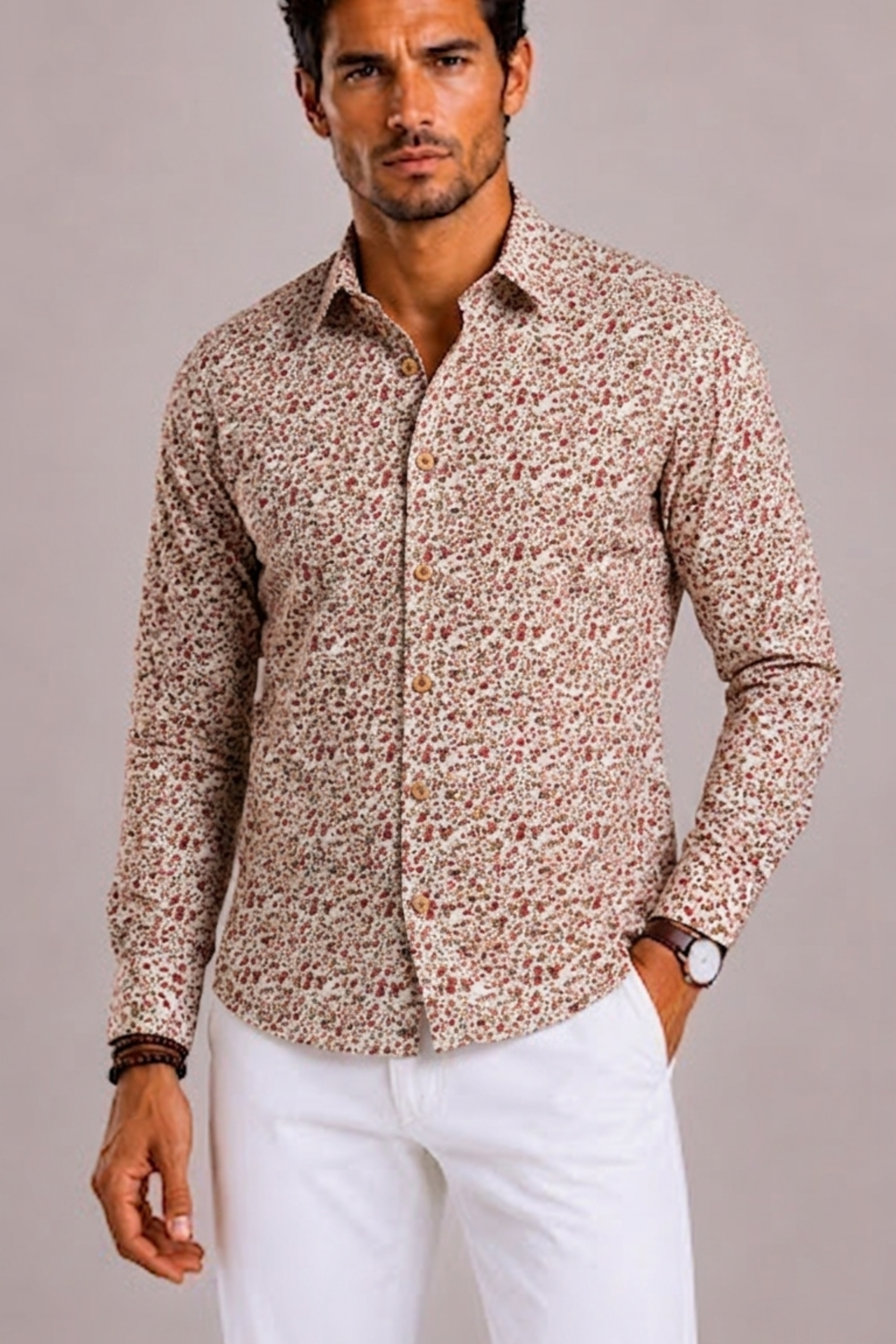 Chemise Fleurie Avec Manches Longues Pour Hommes