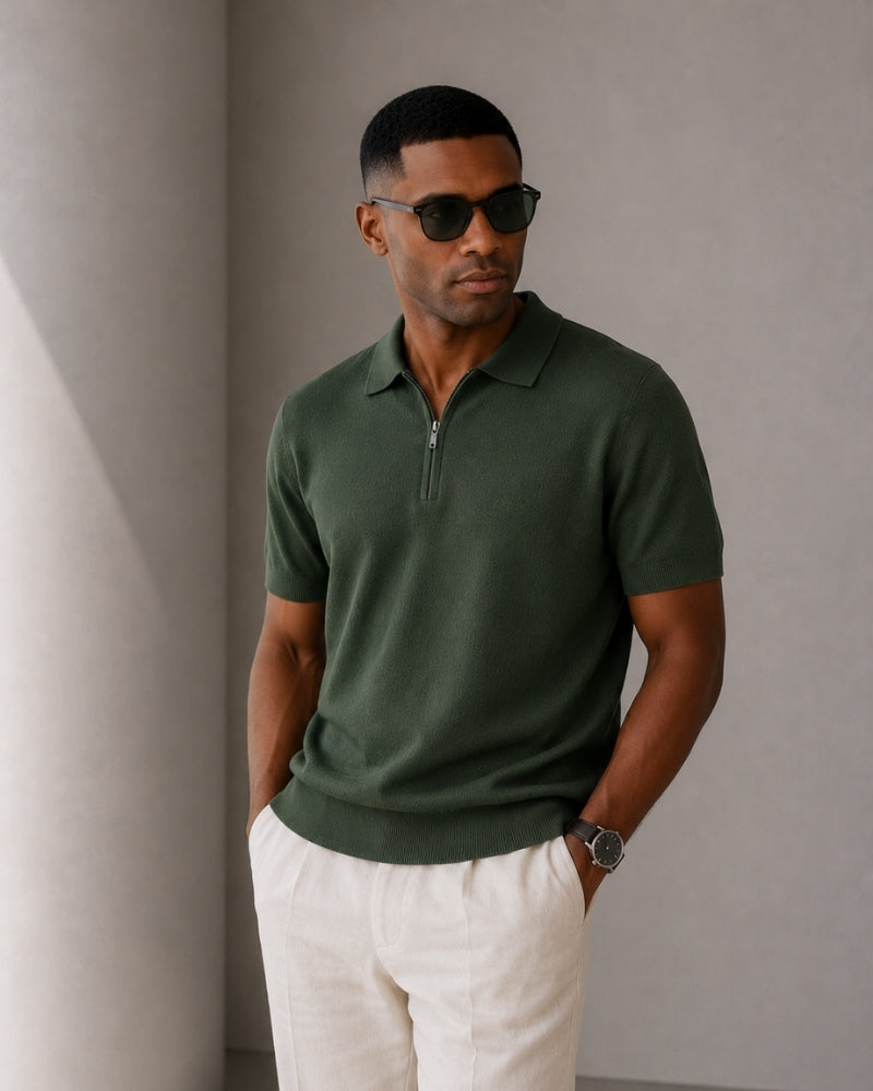 Polo Zippé En Maille Aérée Pour Hommes