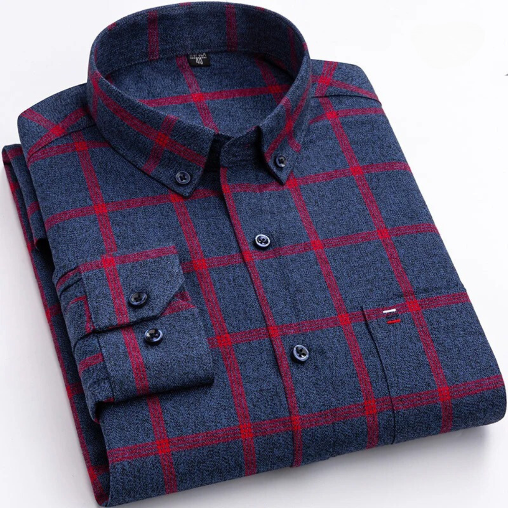 CHEMISE HOMME À CARREAUX ET COL BOUTONNÉ