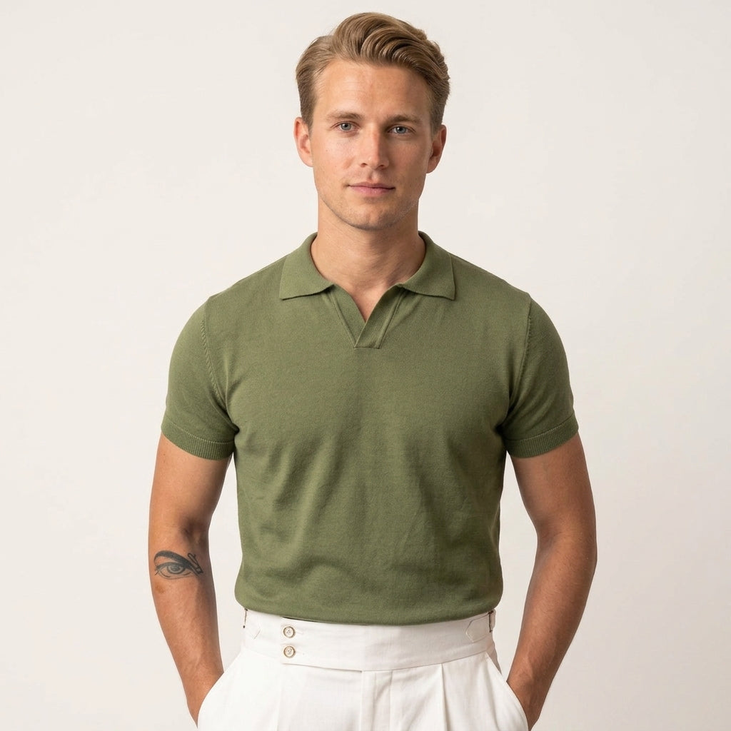 Polo À Col V Côtelé Pour Hommes