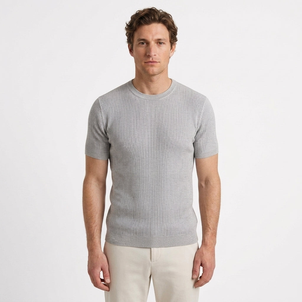 T-Shirt En Maille Côtelée Coupe Ajustée Pour Hommes