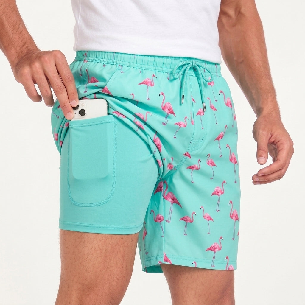Short De Bain À Imprimé Flamants Roses Pour Hommes