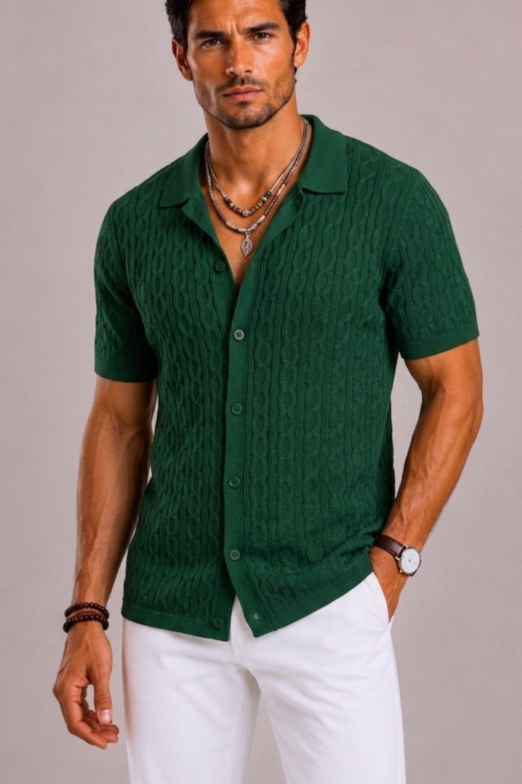 Chemise Slim Fit Structurée Avec Manches Courtes Pour Hommes