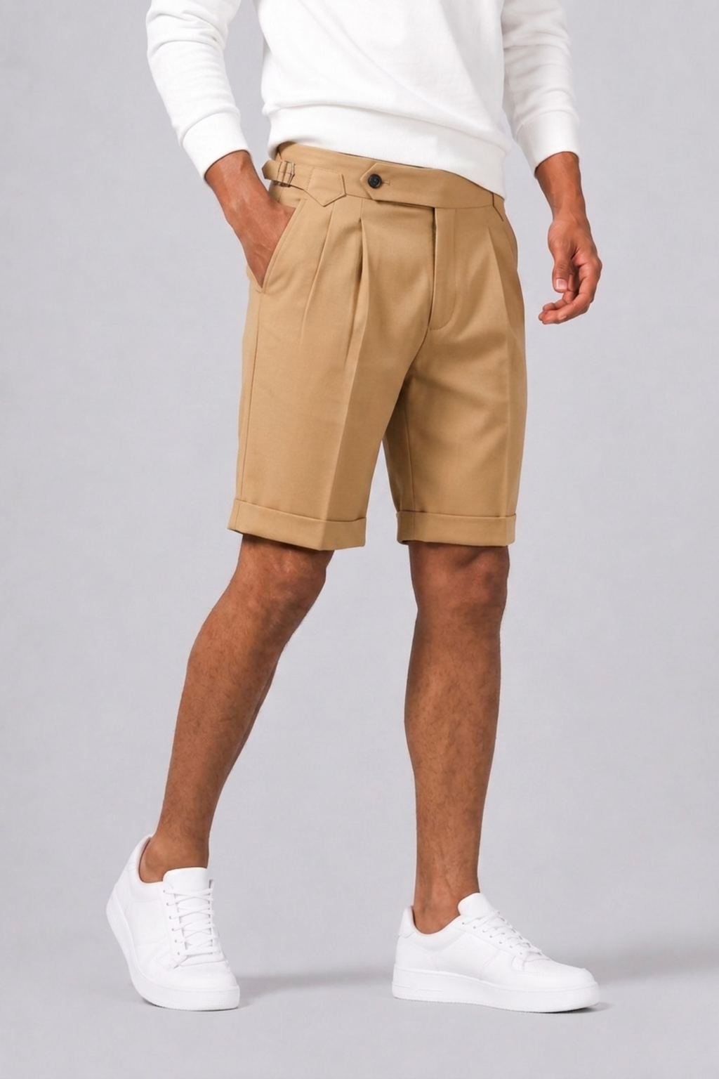 Short Pantalon Coupe Droite Avec Plis Pour Hommes