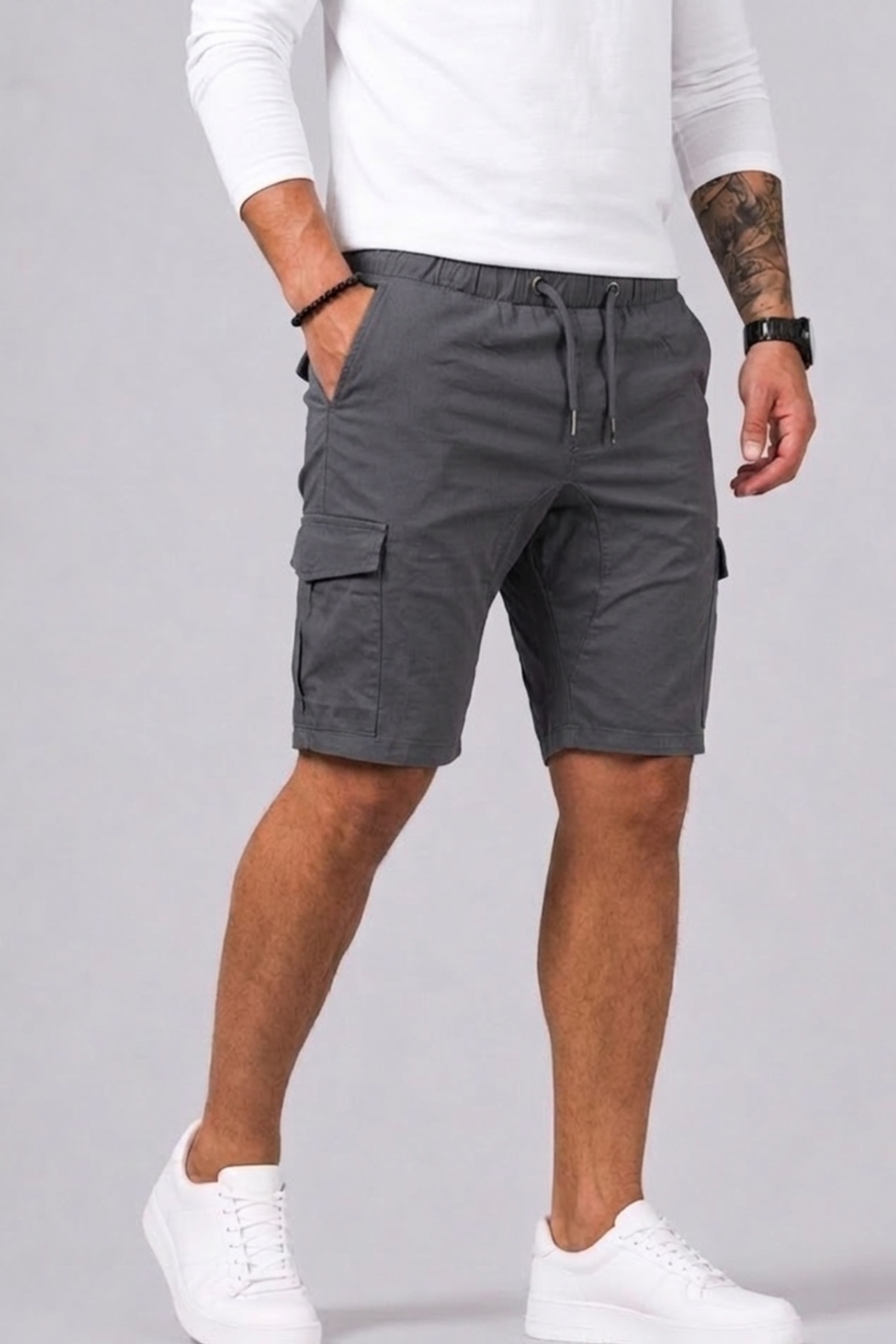Short Cargo Coupe Droite Avec Poches Pour Hommes