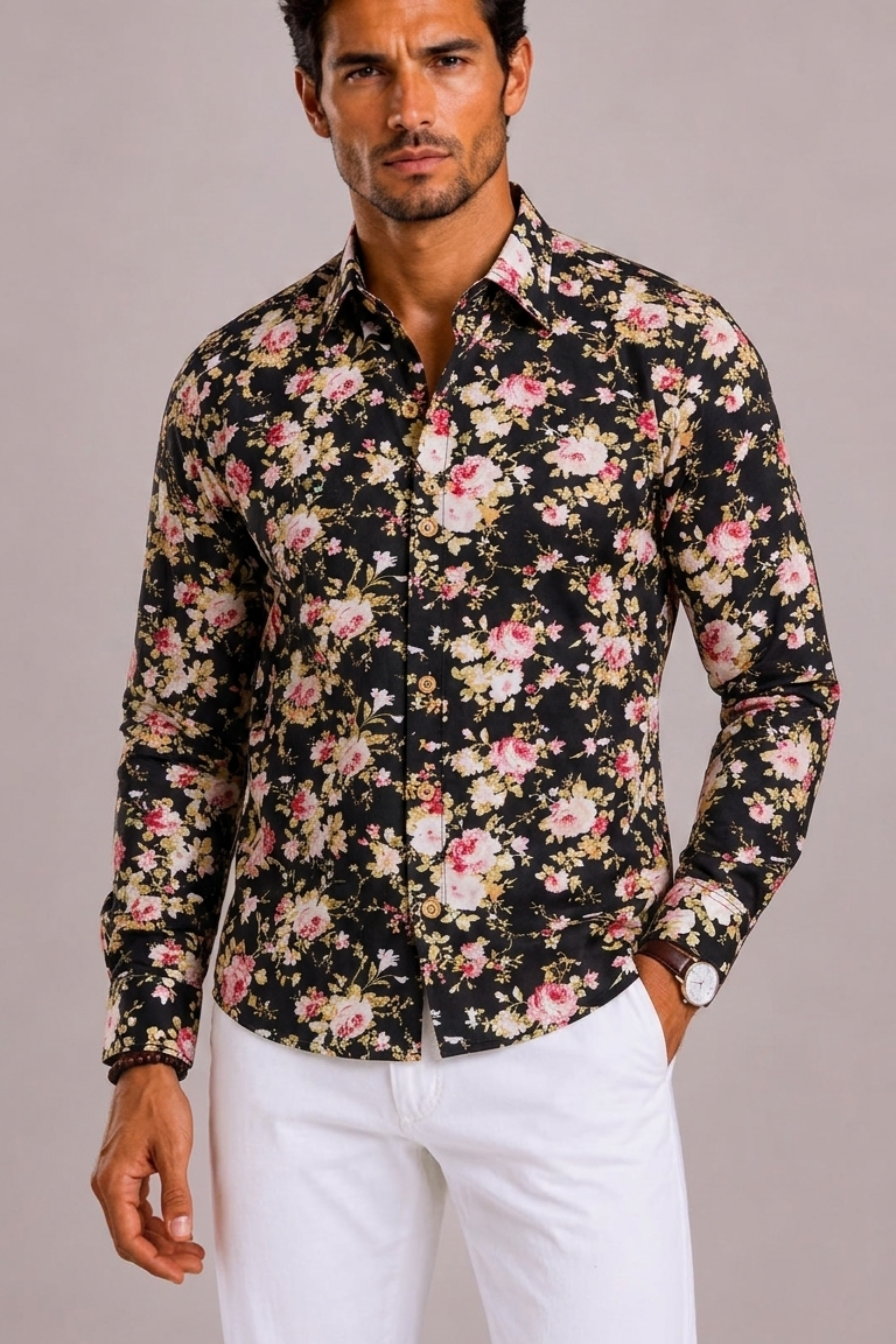 Chemise Fleurie Avec Manches Longues Pour Hommes