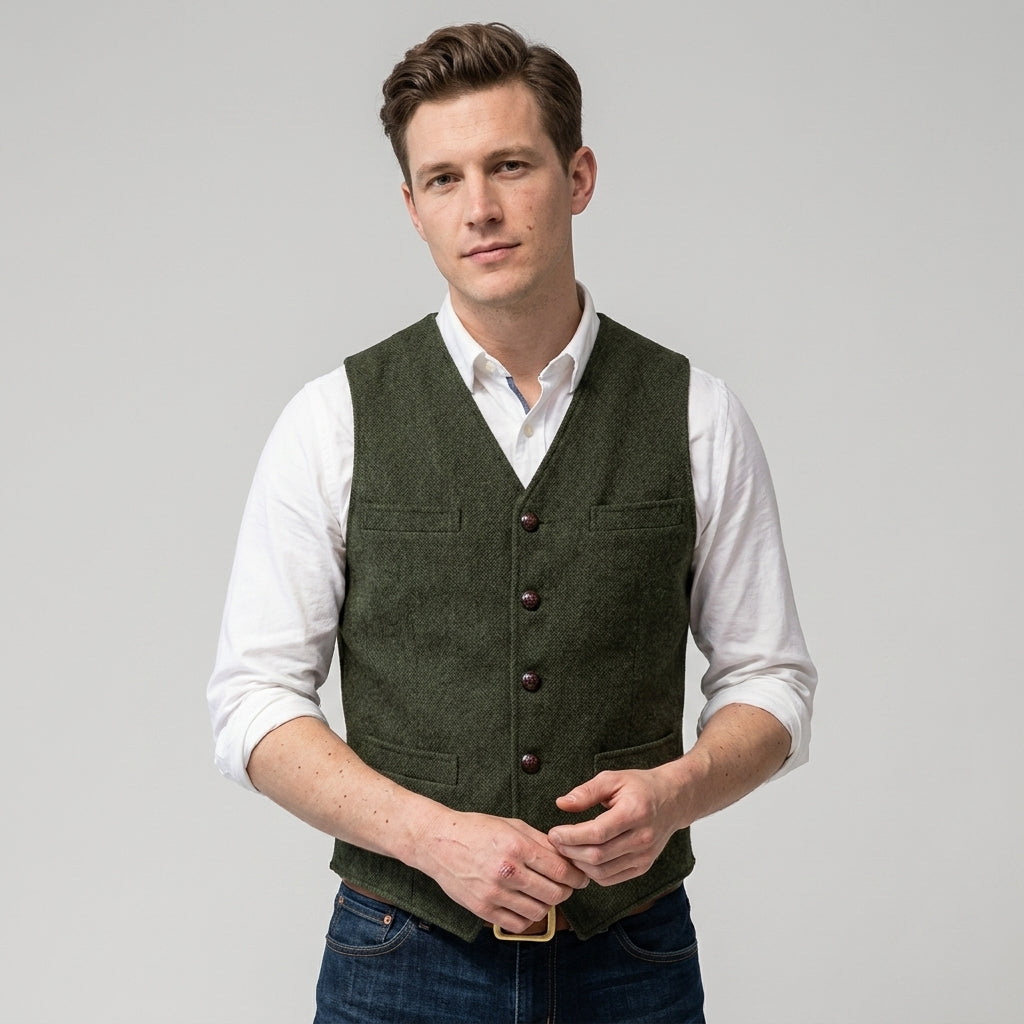 Pull Sans Manches Classique À Col V Pour Hommes