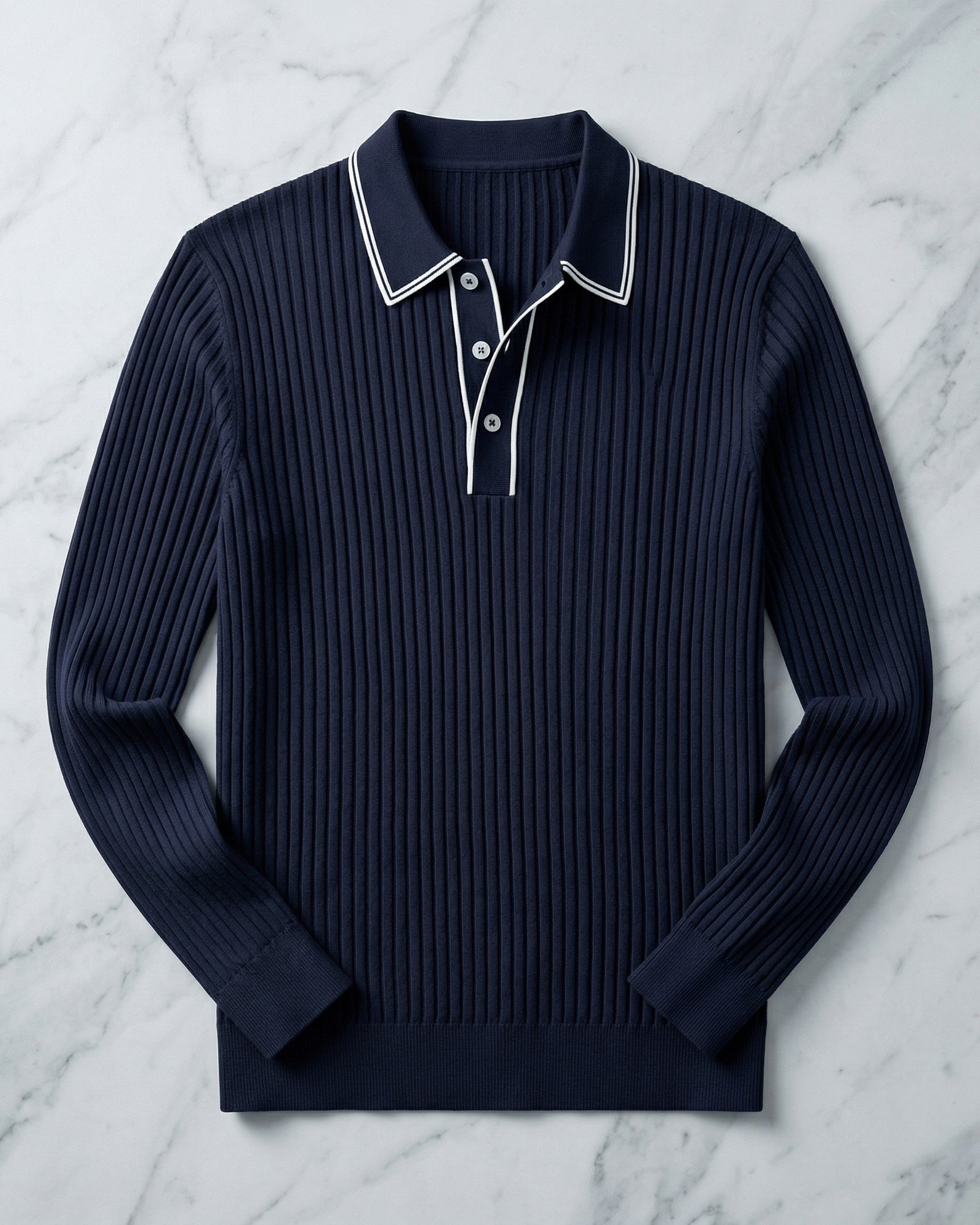 Polo Tricoté Côtelé Avec Col Classique Pour Hommes
