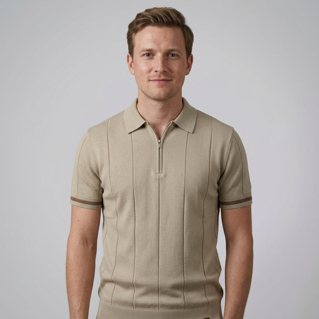 Polo À Col Zippé Avec Texture Verticale Pour Hommes