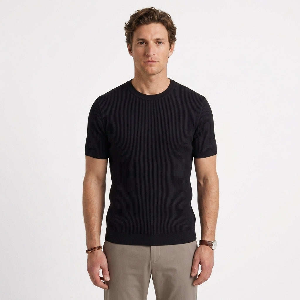 T-Shirt En Maille Côtelée Coupe Ajustée Pour Hommes