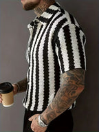 Chemise Rayée Noire Et Blanche À Manches Courtes Pour Hommes