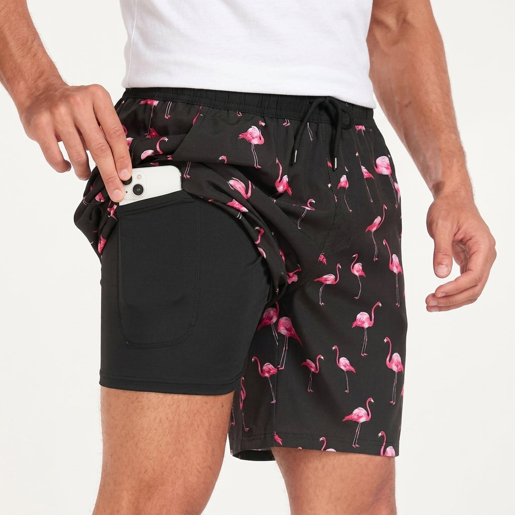 Short De Bain À Imprimé Flamants Roses Pour Hommes