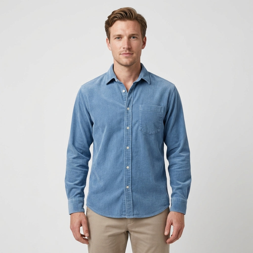 Chemise En Velours Côtelé Avec Poche Poitrine Pour Hommes