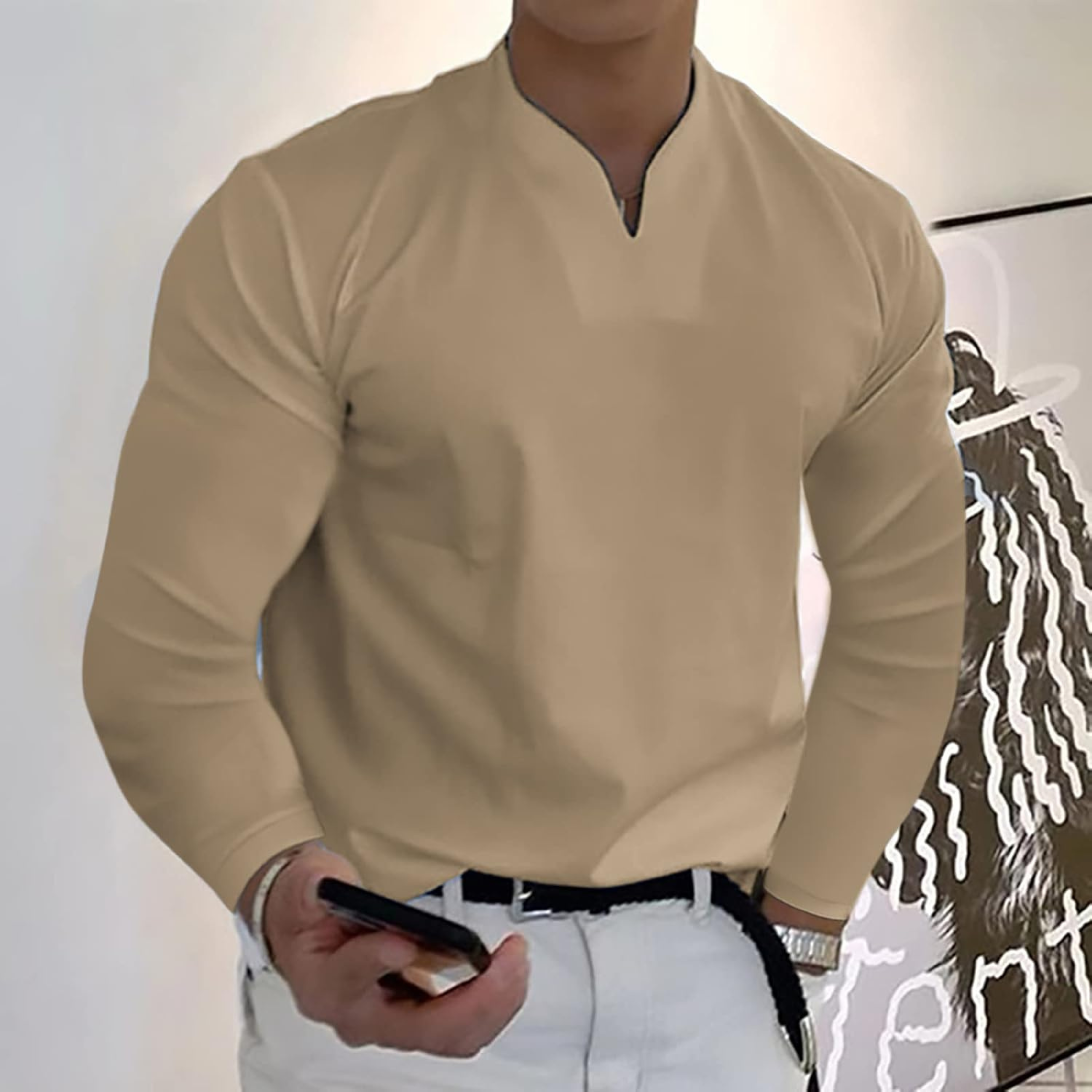 POLO MANCHES LONGUES COL V POUR HOMME