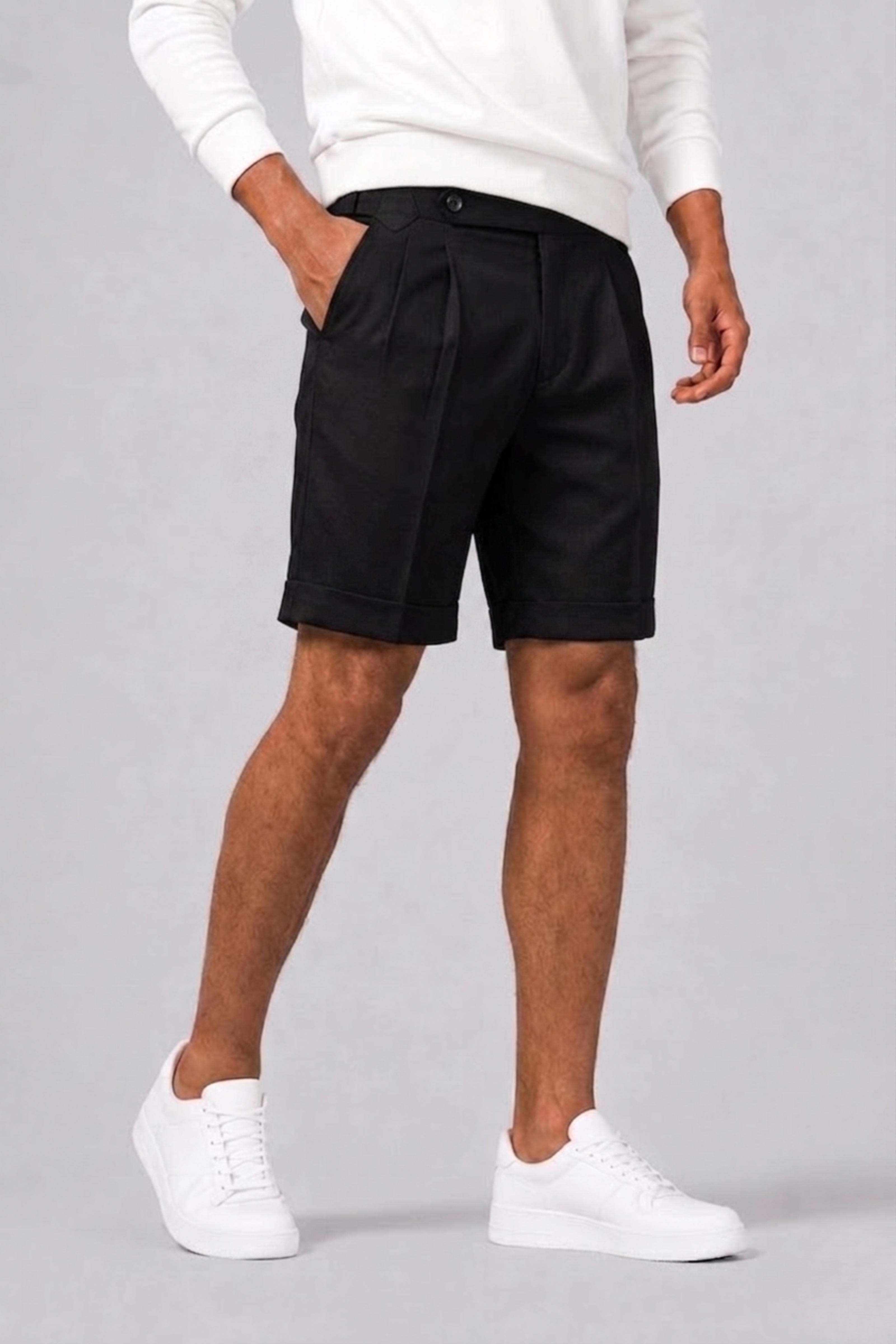 Short Pantalon Coupe Droite Avec Plis Pour Hommes