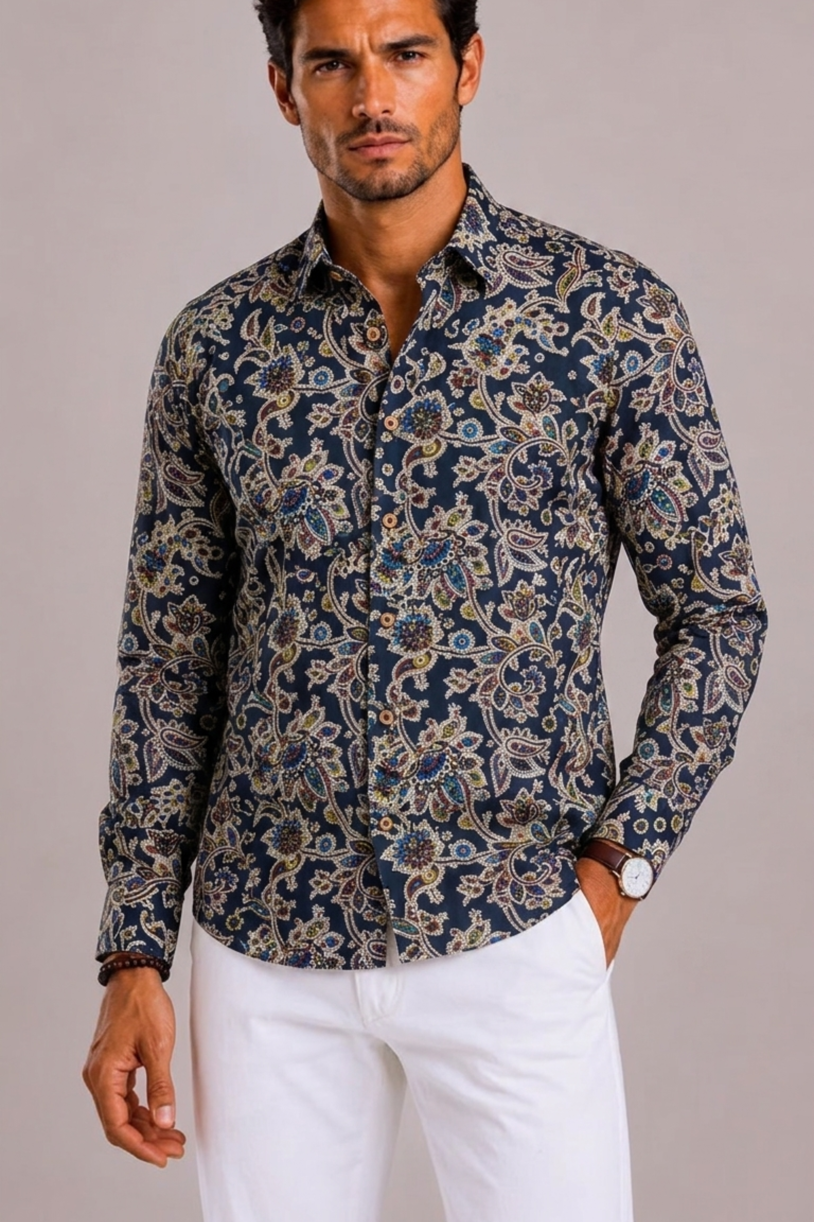 Chemise Fleurie Avec Manches Longues Pour Hommes