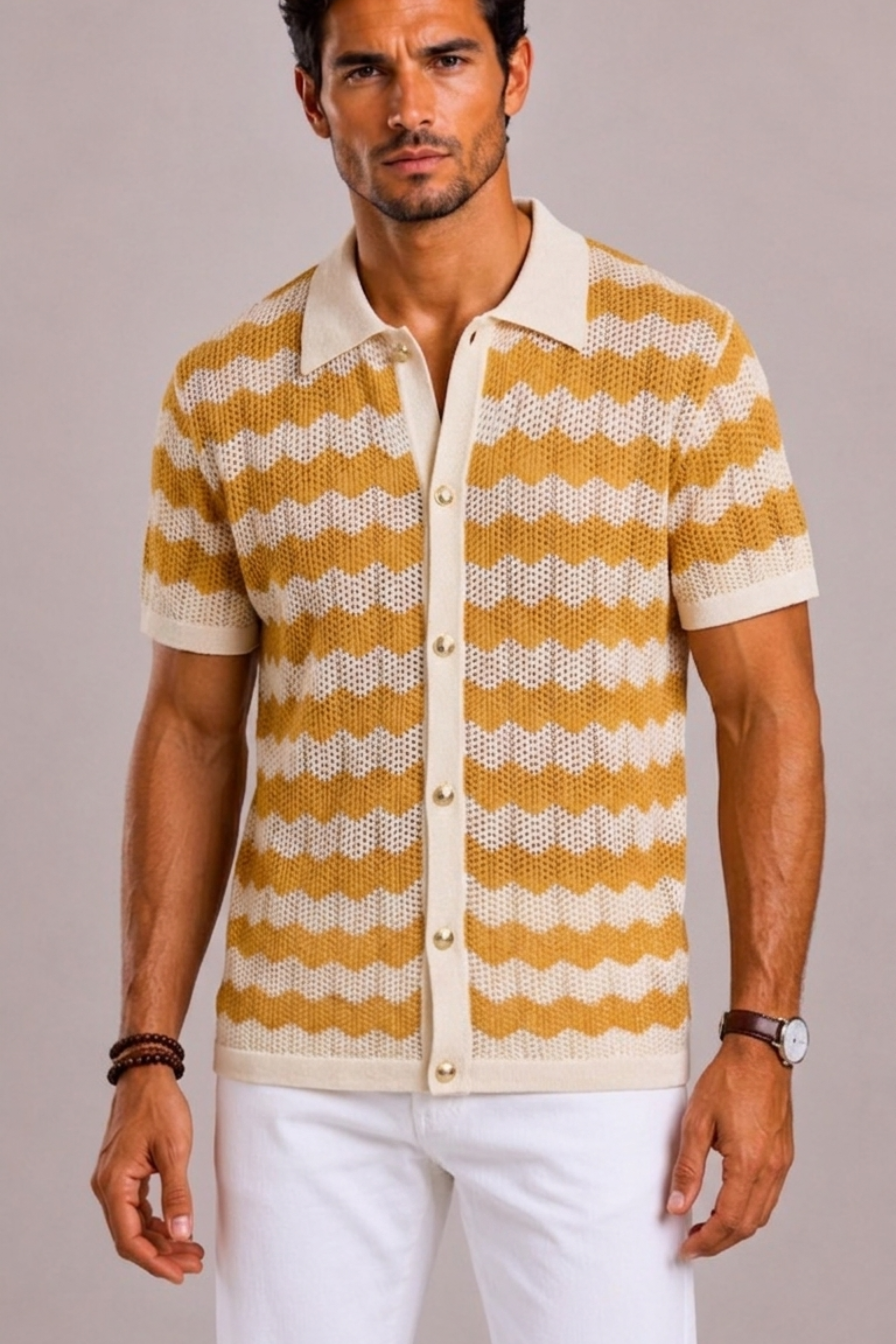 Polo Homme À Rayures Décontractée