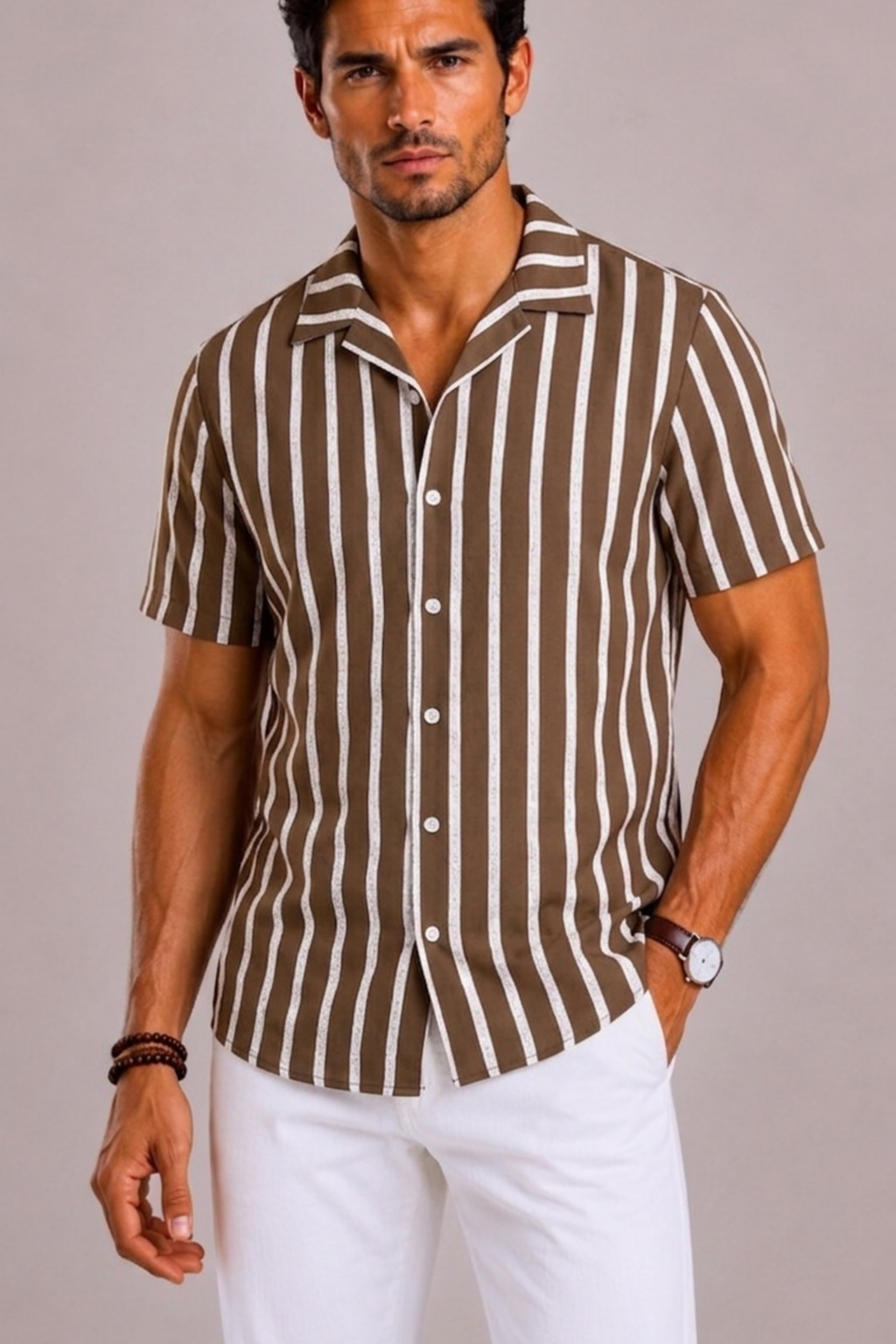 Chemise Rayée Avec Manches Courtes Pour Hommes