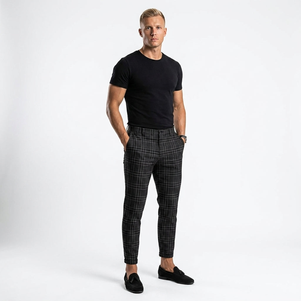 Pantalon À Carreaux Coupe Ajustée Pour Hommes