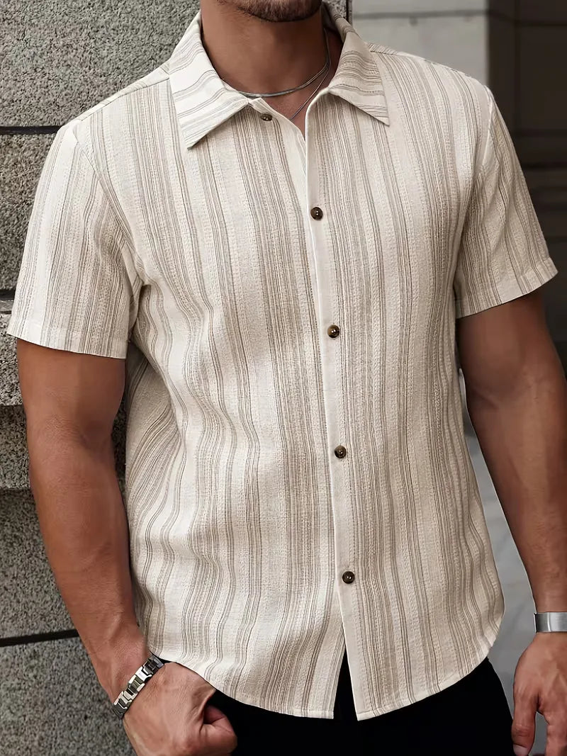 Chemise À Rayures Verticales Texturées Pour Hommes