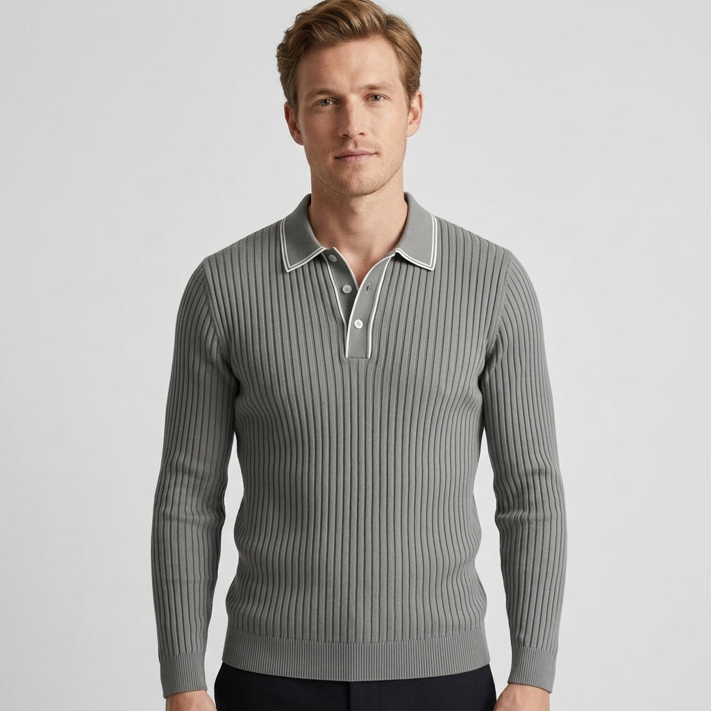 Polo Tricoté Côtelé Avec Col Classique Pour Hommes
