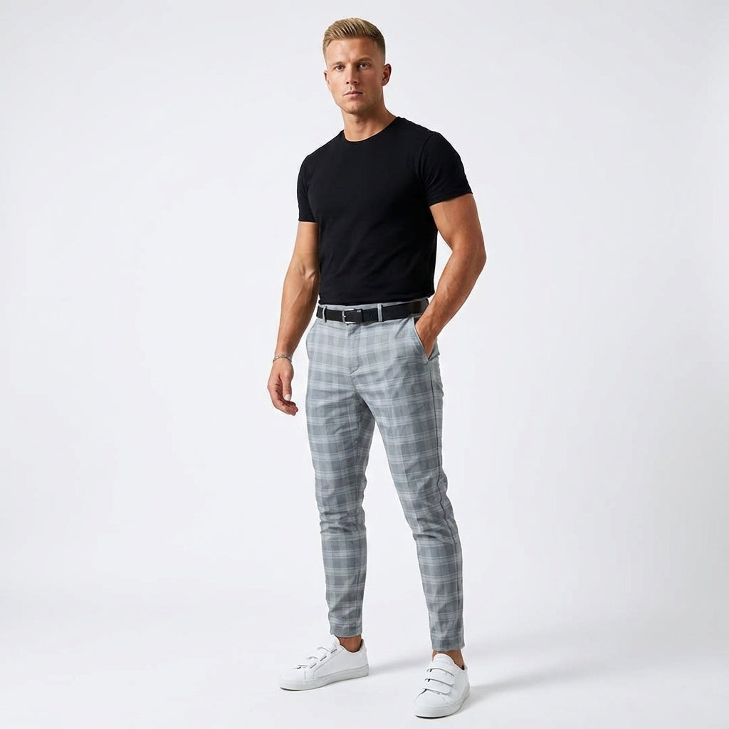 Pantalon À Carreaux Coupe Ajustée Pour Hommes