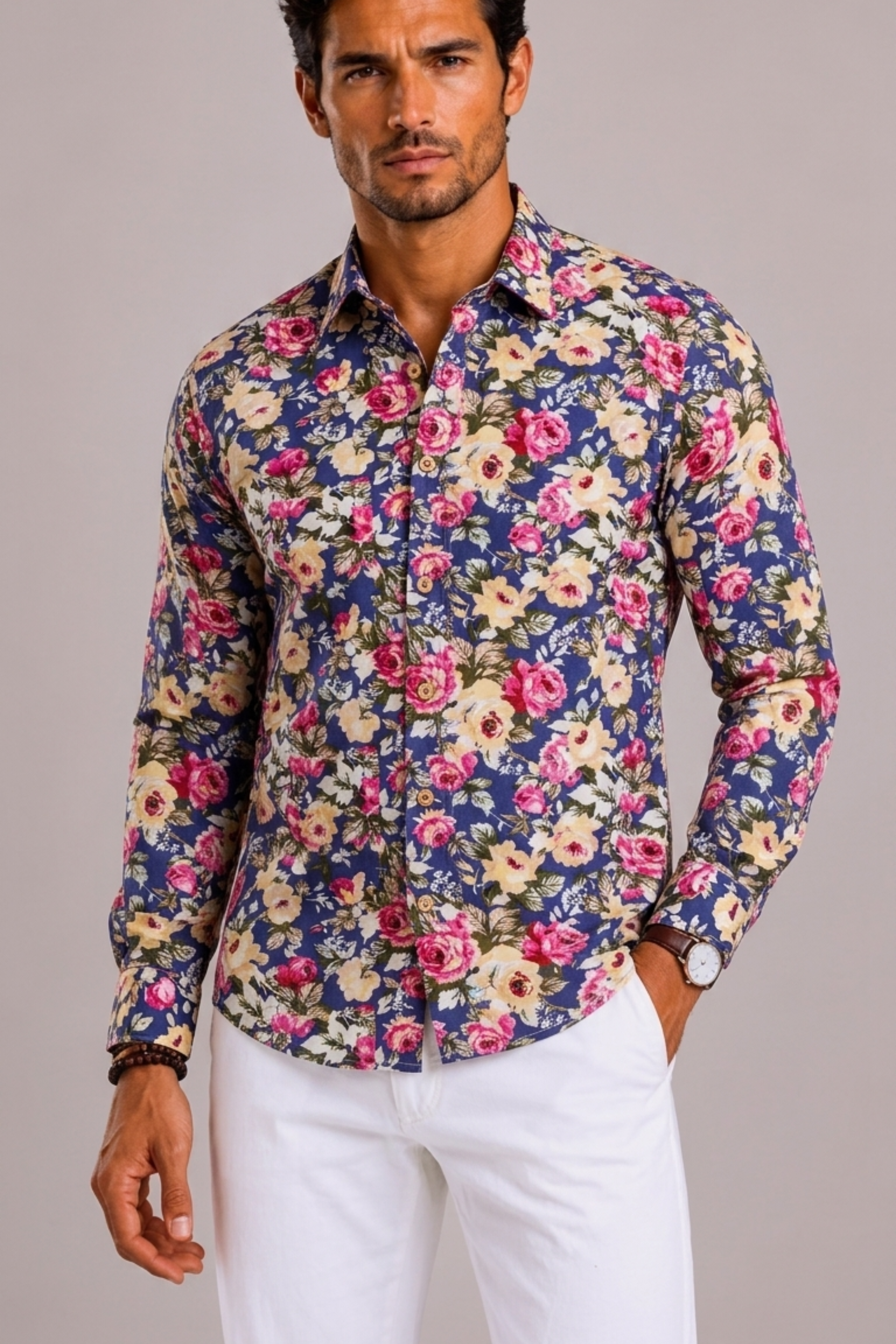Chemise Fleurie Avec Manches Longues Pour Hommes