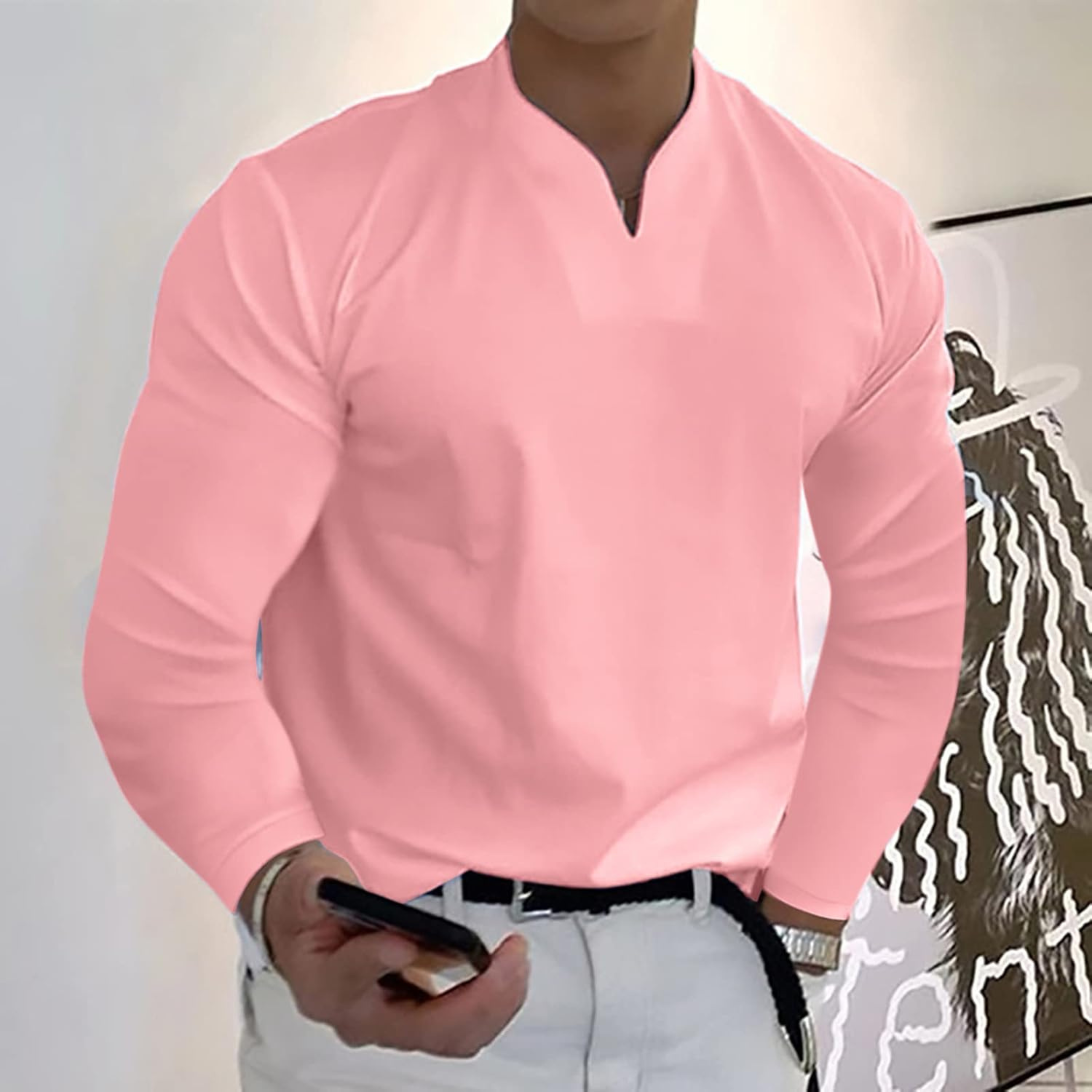 POLO MANCHES LONGUES COL V POUR HOMME
