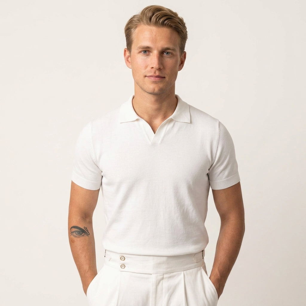Polo À Col V Côtelé Pour Hommes
