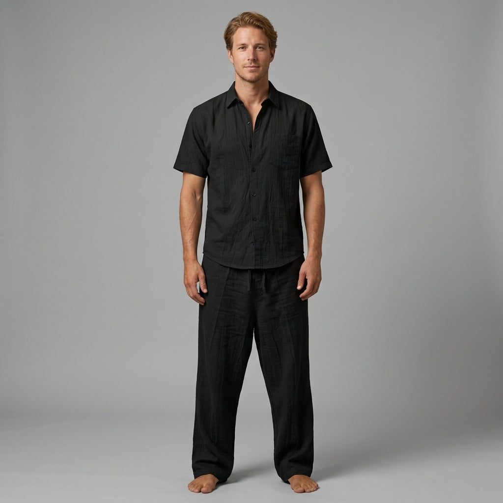 Ensemble Chemise Col V Avec Pantalon Ample Pour Hommes