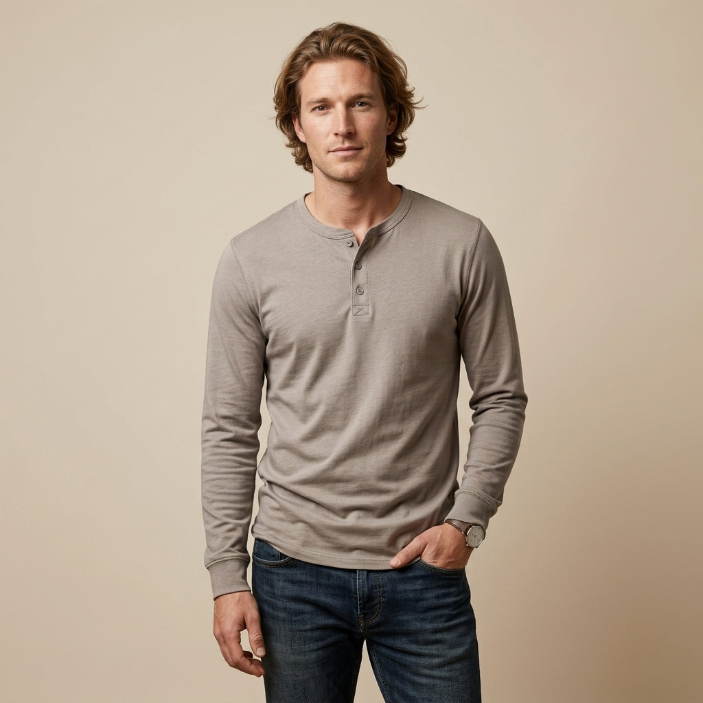 CHEMISE HENLEY HOMME À MANCHES LONGUES