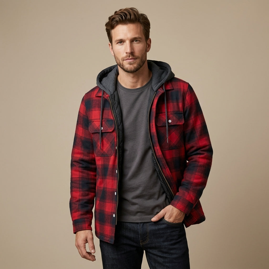 VESTE À CAPUCHE À CARREAUX HOMMES