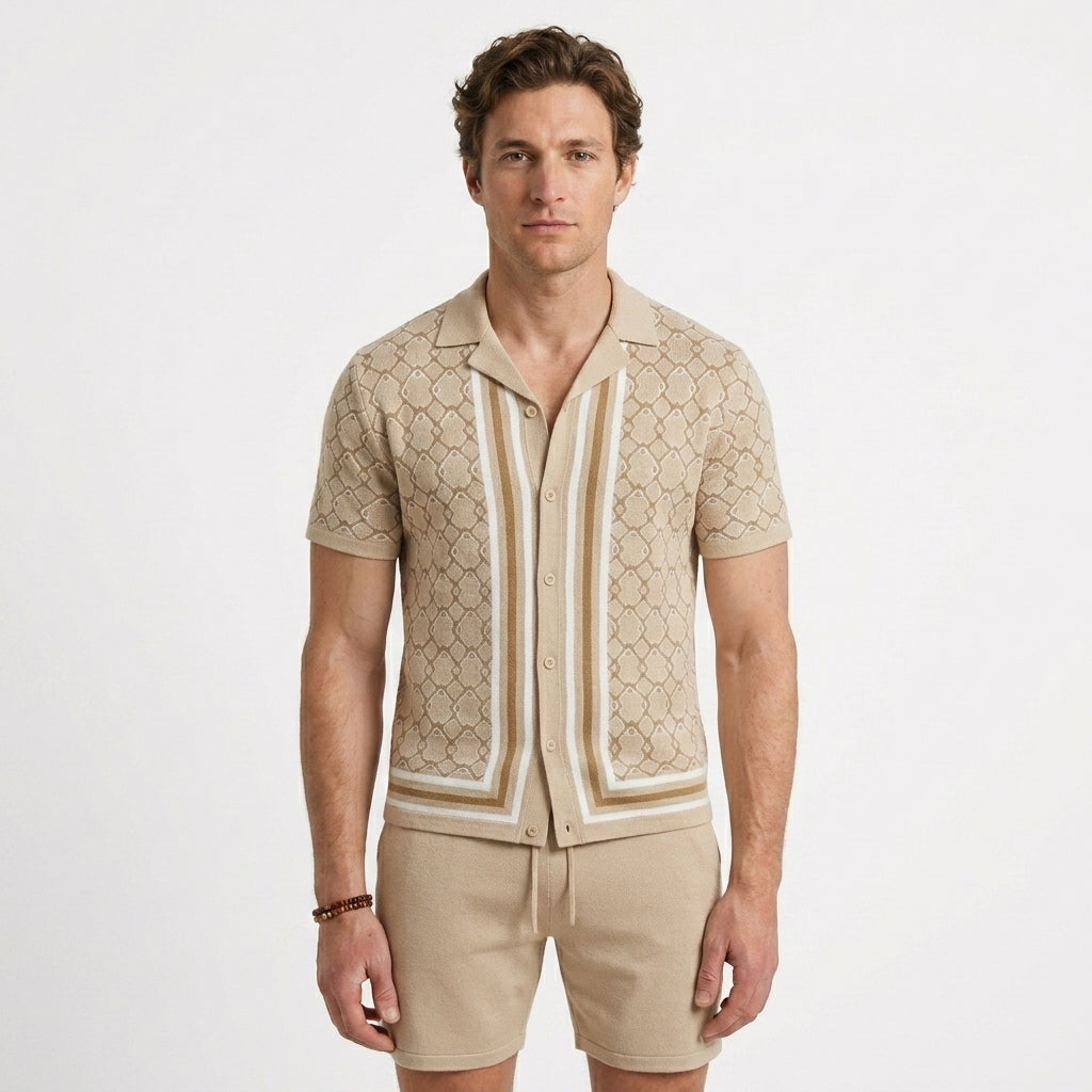 Ensemble En Maille Jacquard À Col Cubain