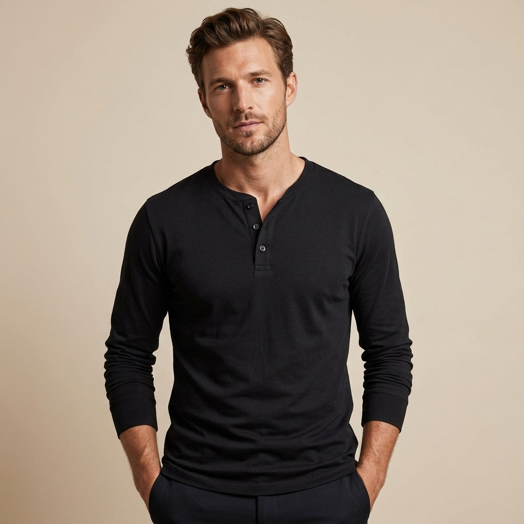 CHEMISE HENLEY HOMME À MANCHES LONGUES