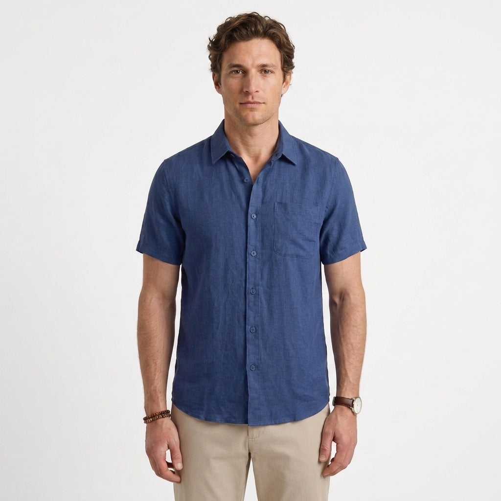 Chemise En Lin À Manches Courtes Pour Hommes