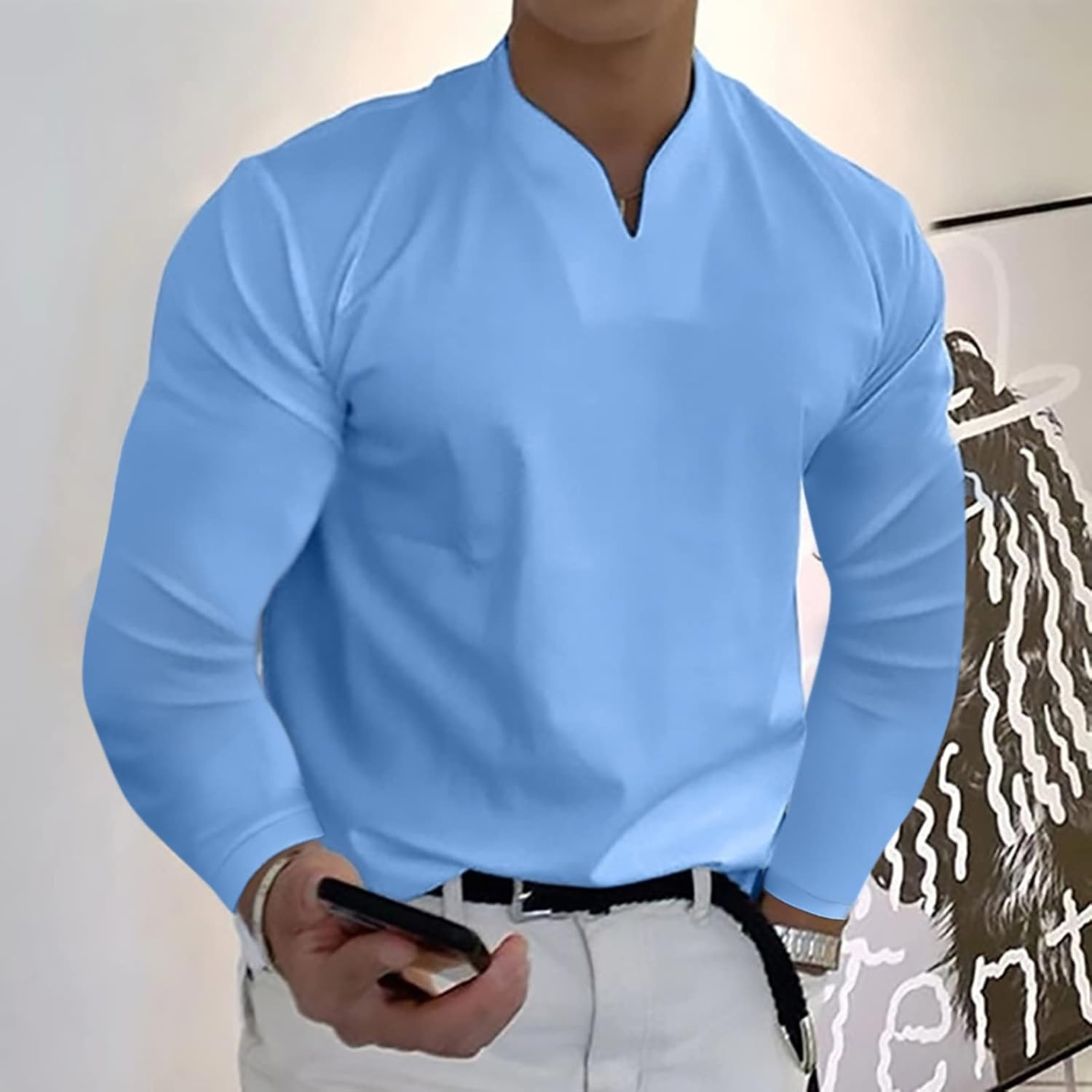 POLO MANCHES LONGUES COL V POUR HOMME