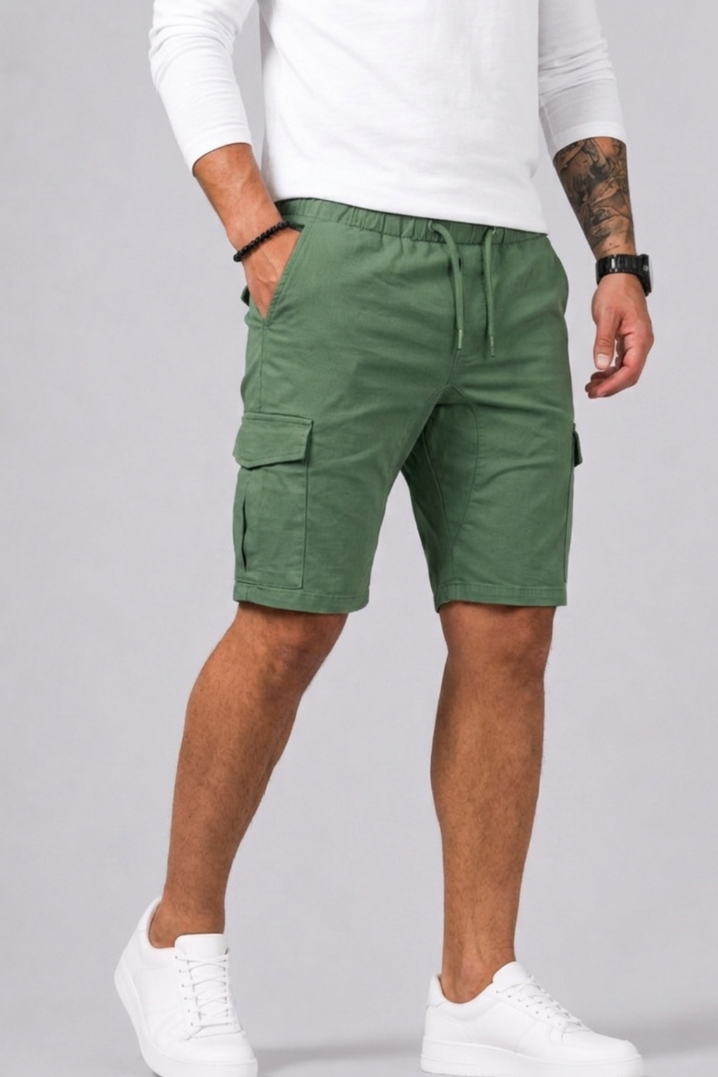 Short Cargo Coupe Droite Avec Poches Pour Hommes