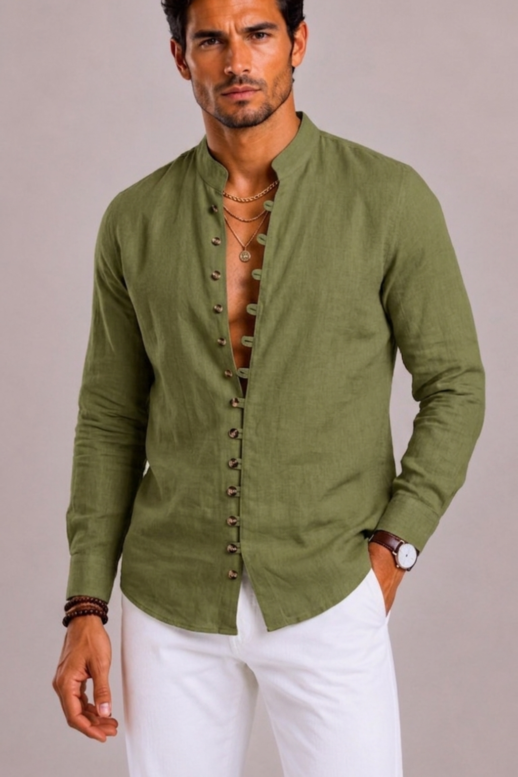 Chemise Col Montant Pour Hommes