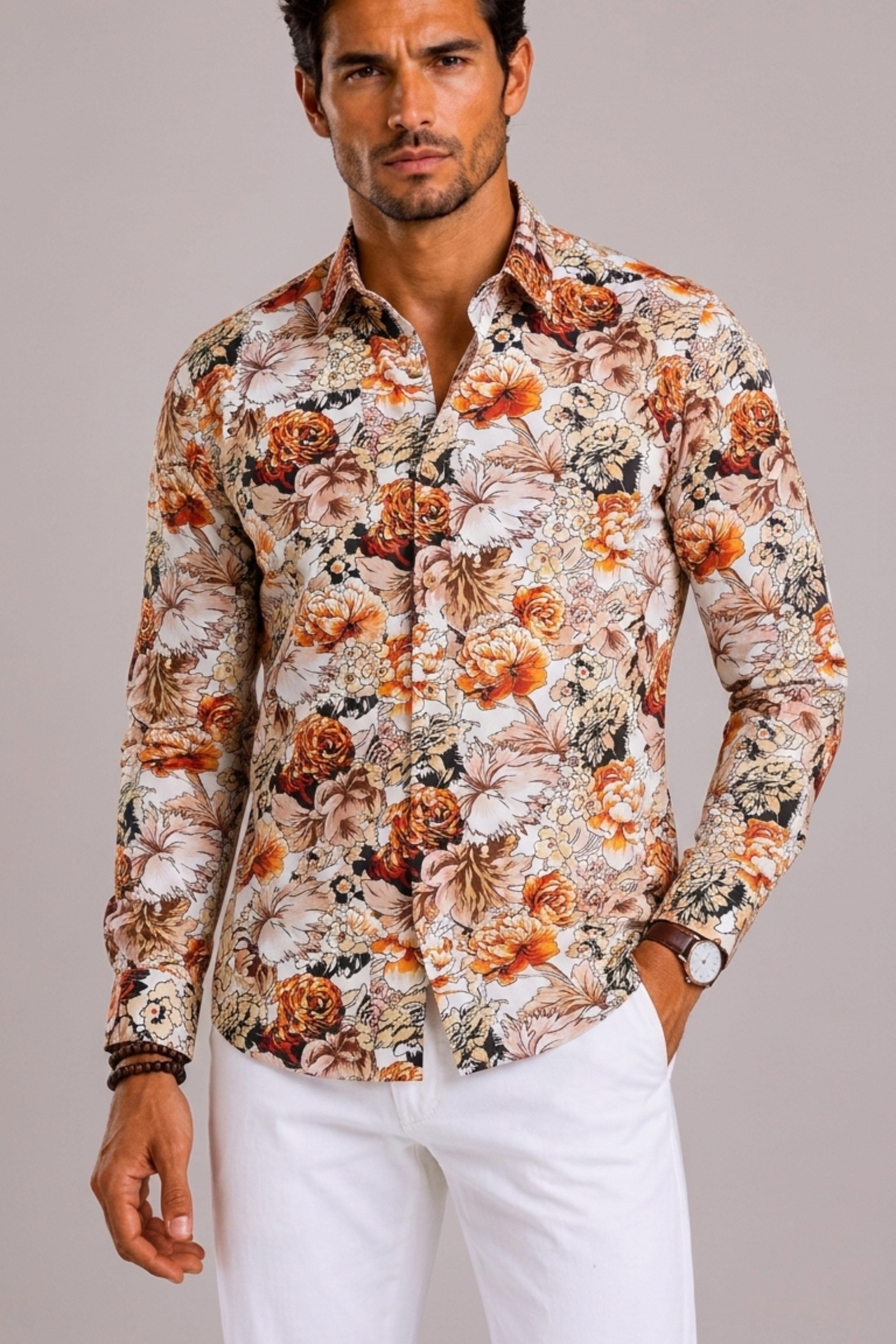 Chemise Fleurie Avec Manches Longues Pour Hommes