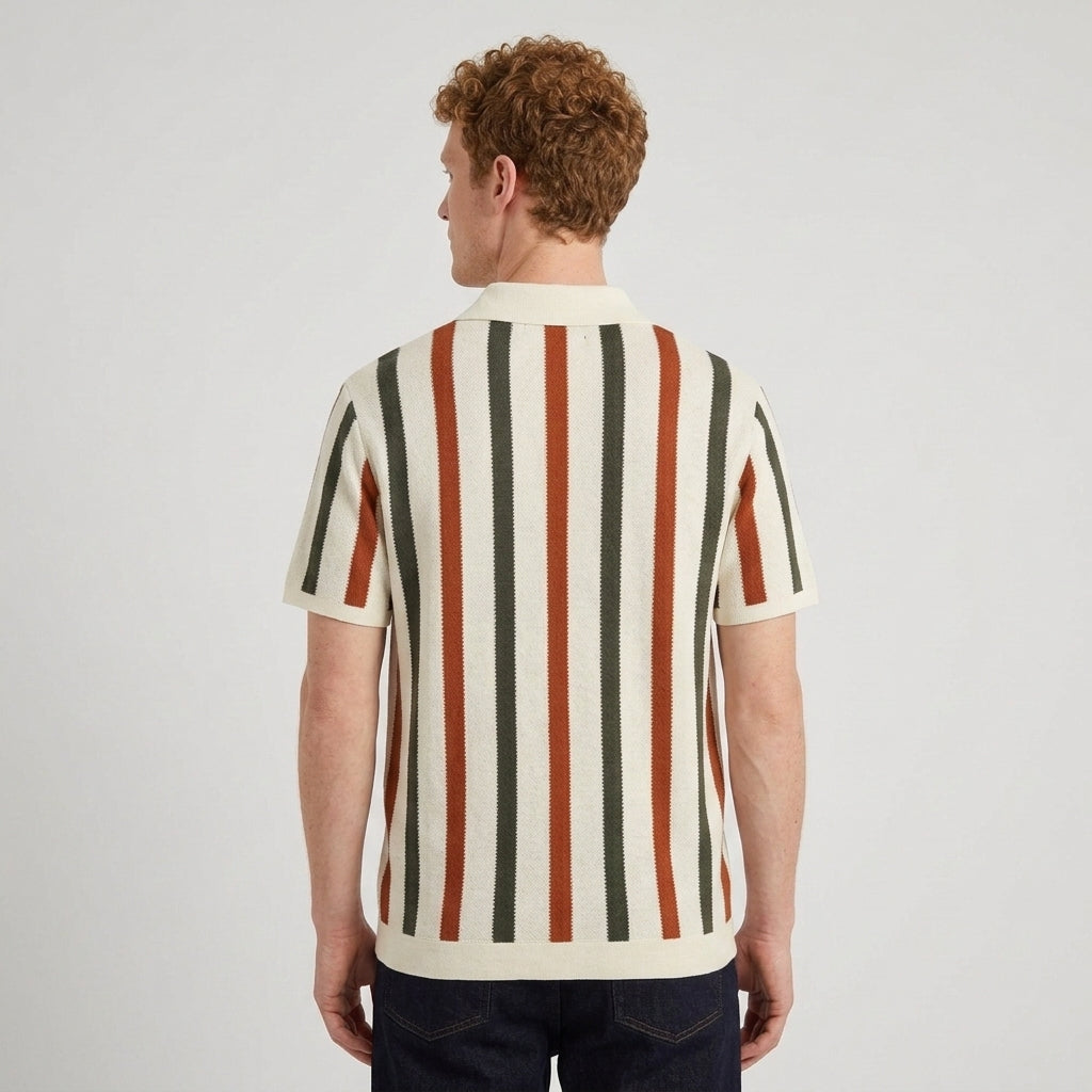 Polo En Maille À Rayures Verticales Pour Hommes