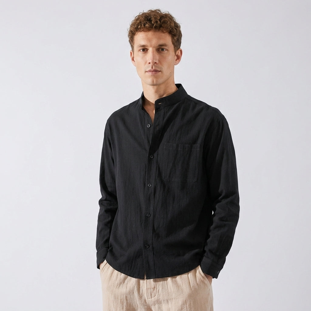 Chemise À Col Mao Boutonnée Pour Hommes