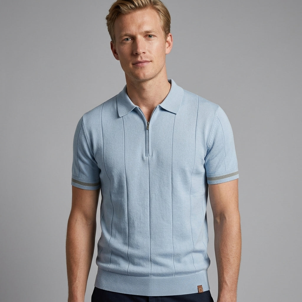 Polo À Col Zippé Avec Texture Verticale Pour Hommes